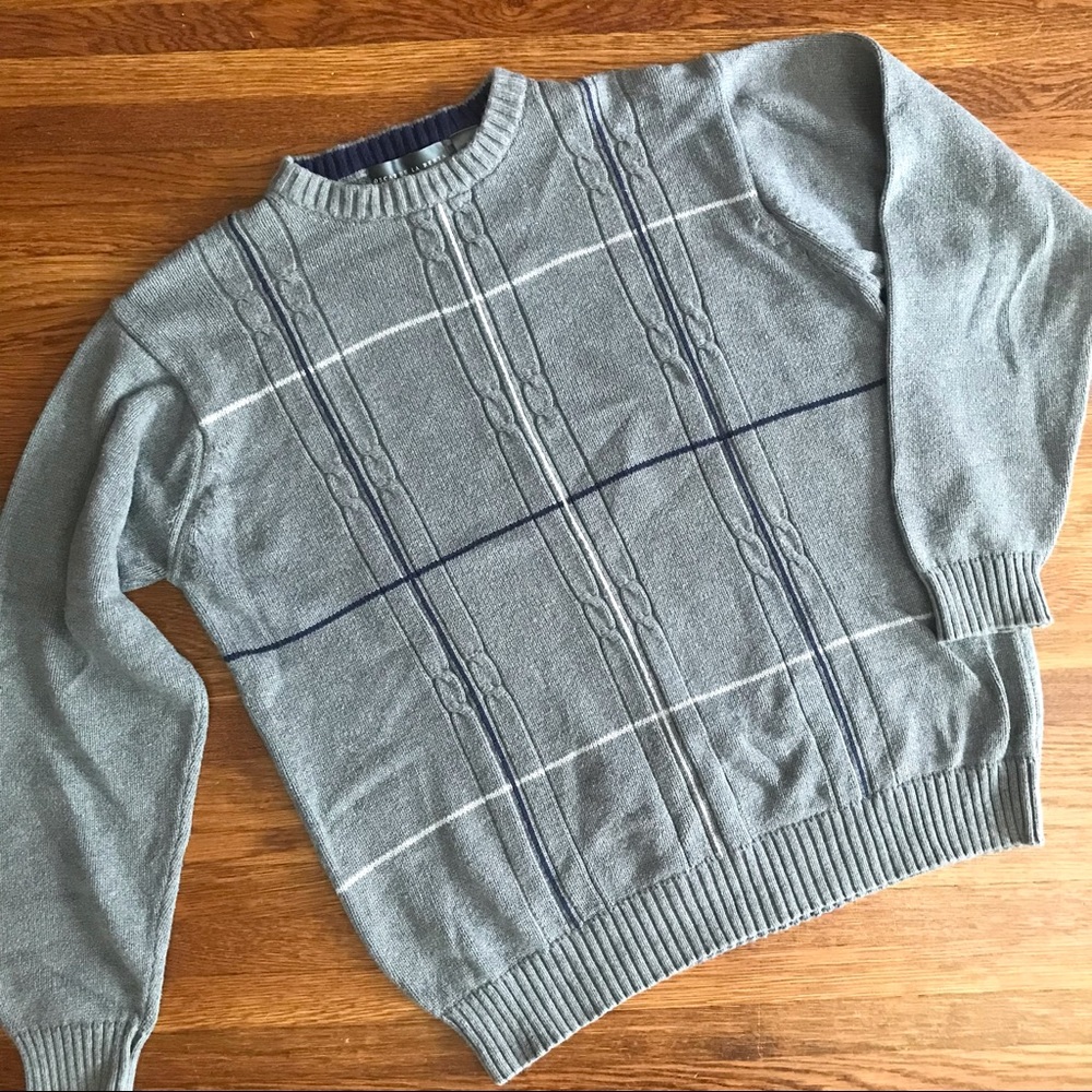 Oscar de la Renta XL gray cotton sweater men’s preppy heritage old money
